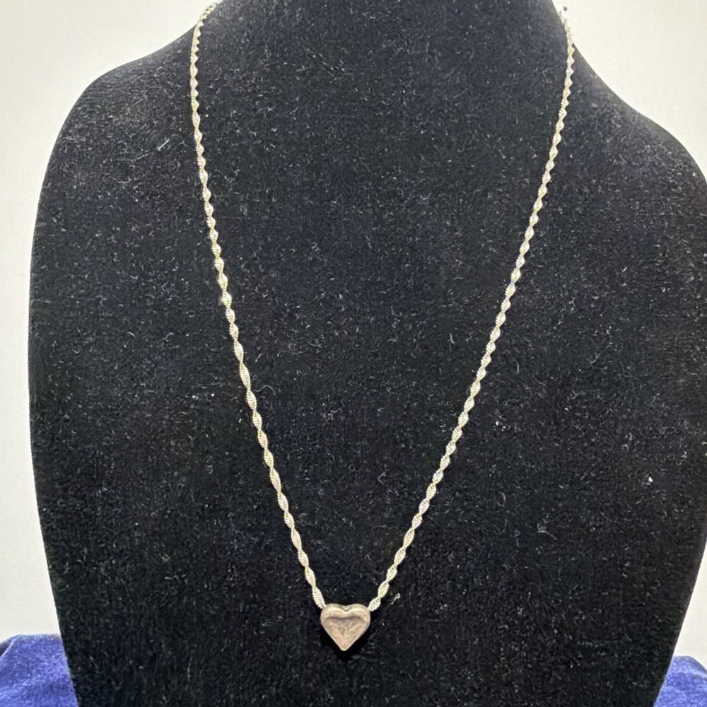 Italian Twisted Sterling 925 Silver 24"Necklace w/ Heart Pendant